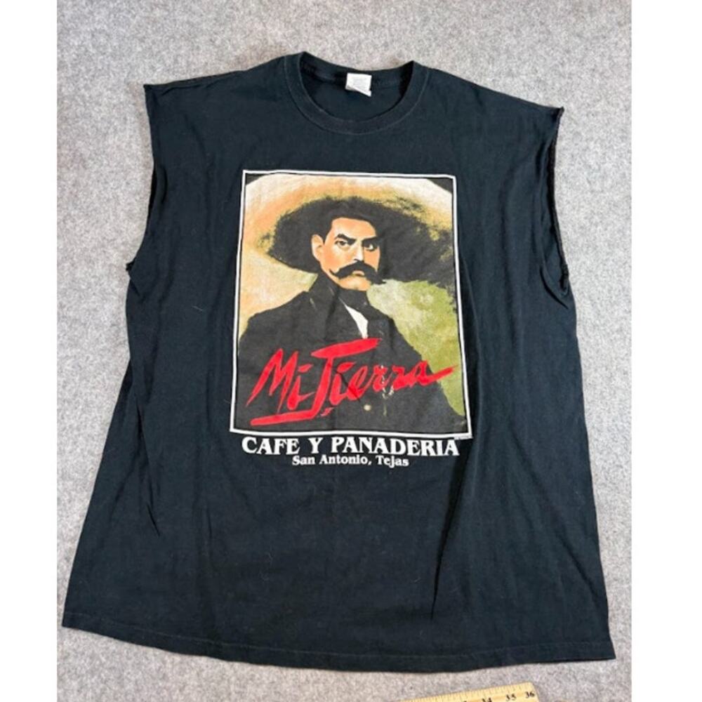 VTG Mi Tierra Cafe San Antonio Emiliano Zapata Sleeveless Shirt XL Mexican 90s